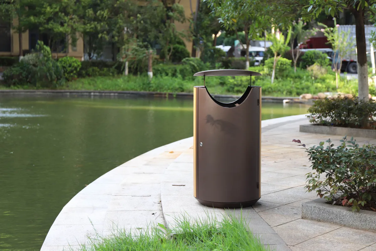 RVS afvalbak 60 liter met houtlook