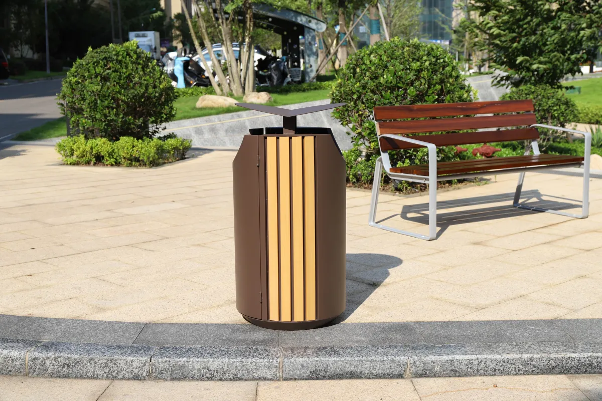 RVS afvalbak 60 liter met houtlook