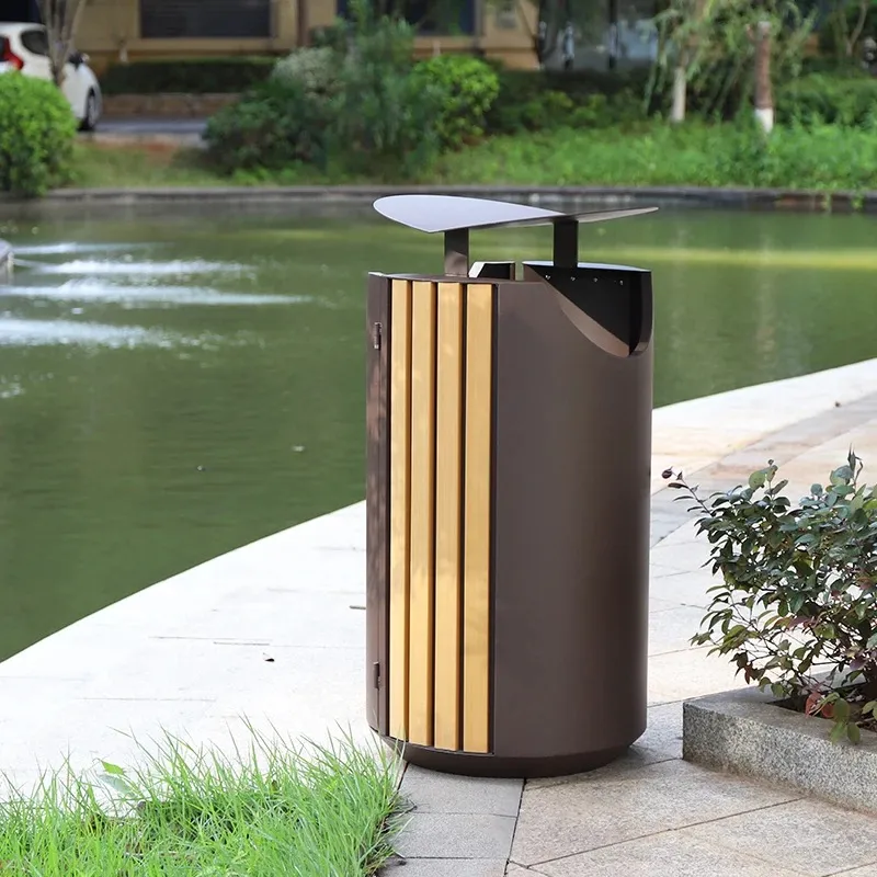 RVS afvalbak 60 liter met houtlook